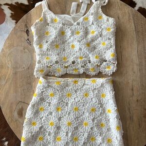 Floral Lace Kids Dress Set - White and Yellow